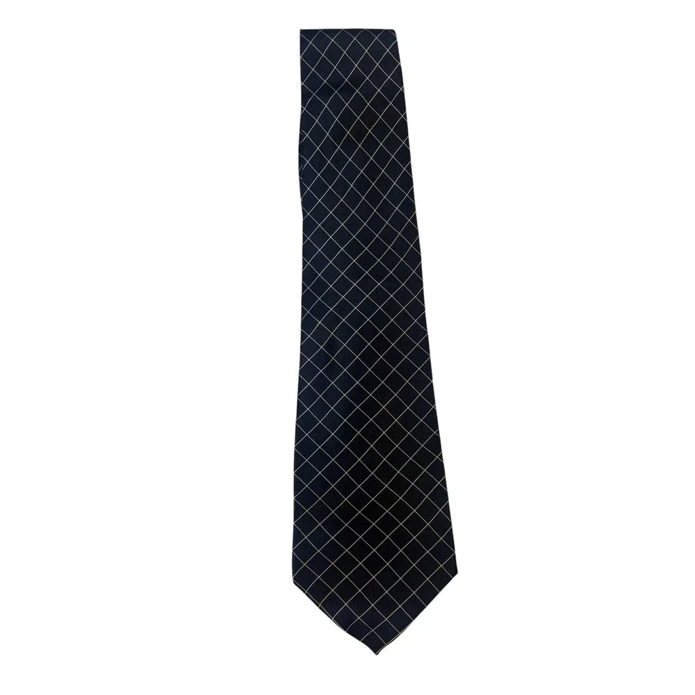 Polo Ralph Lauren Men's Necktie Black Grid‎ Pattern Formal Career Tie VTG
